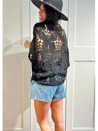 Cárdigan Crochet Murciélago SABIELA Negro HEVE
