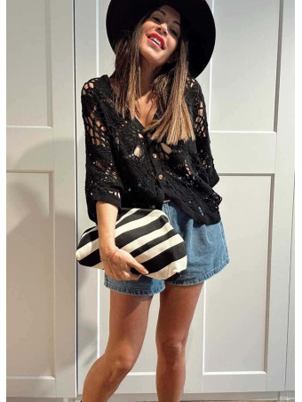 Cárdigan Crochet Murciélago SABIELA Negro HEVE