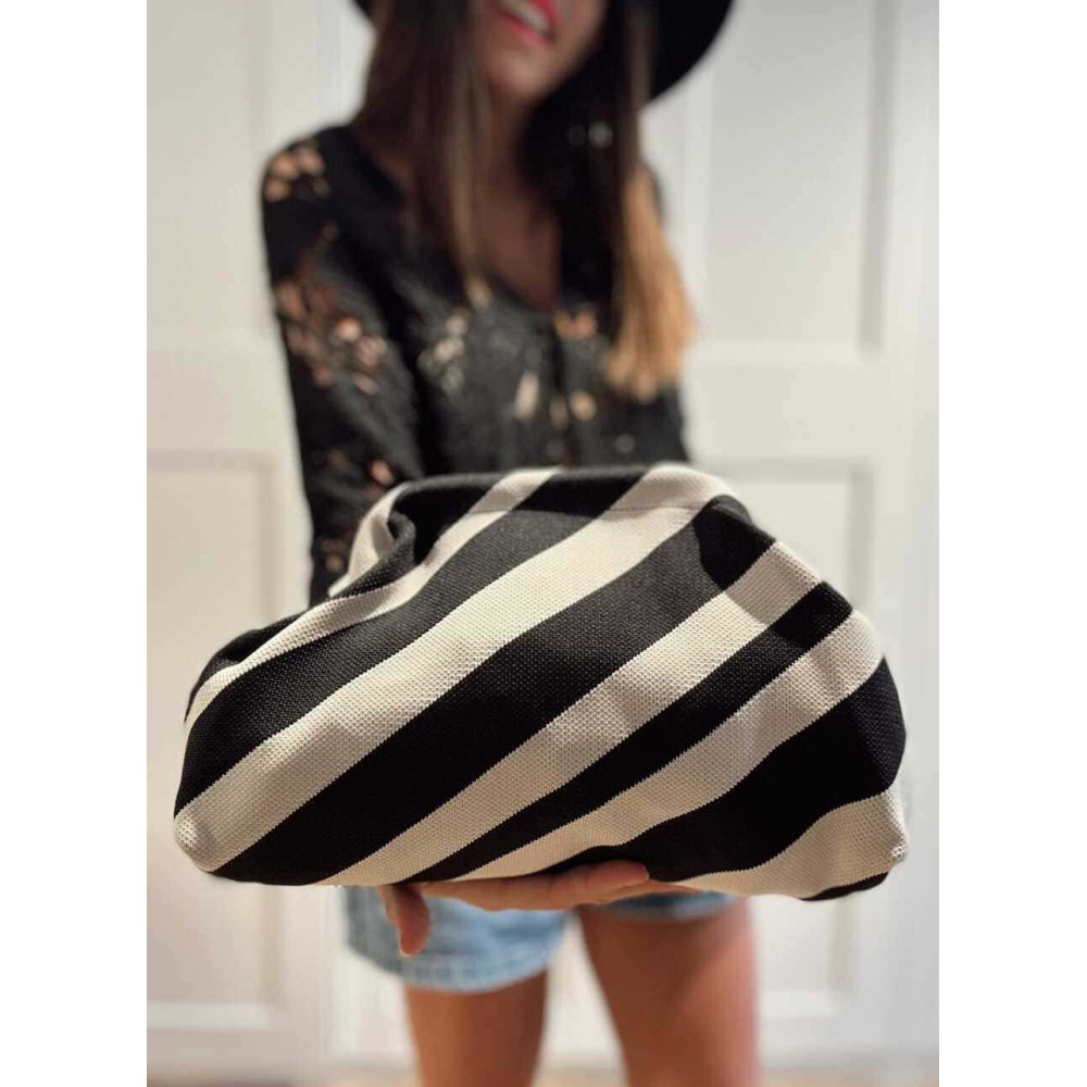 Bolso Lona Frame Bag Rayas Diagonales Negro HEVE