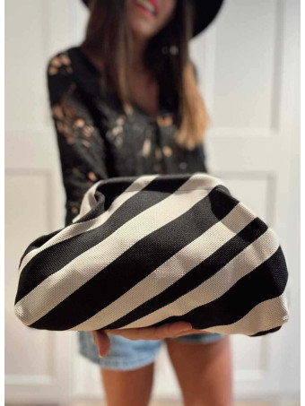 Bolso Lona Frame Bag Rayas Diagonales Negro HEVE