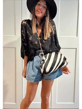 Bolso Lona Frame Bag Rayas Diagonales Negro HEVE