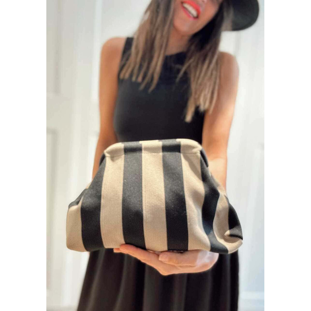 Bolso Lona Frame Bag Franjas Taupe/Negro HEVE