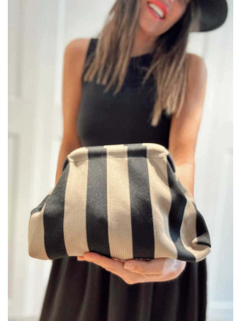 Bolso Lona Frame Bag Franjas Taupe/Negro HEVE