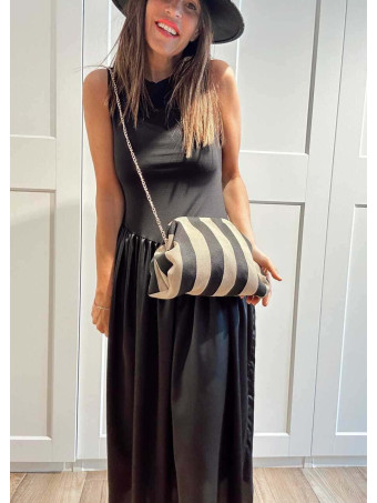 Bolso Lona Frame Bag Franjas Taupe/Negro HEVE