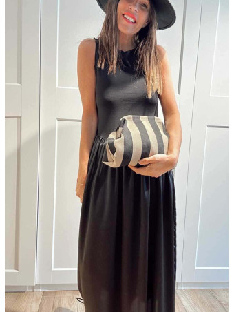 Bolso Lona Frame Bag Franjas Taupe/Negro HEVE