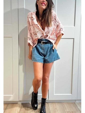 Cárdigan Crochet Murciélago SABIELA Rosa HEVE