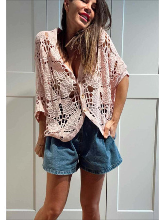 Cárdigan Crochet Murciélago SABIELA Rosa HEVE