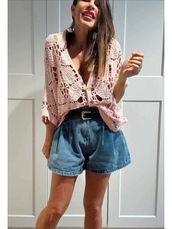 Cárdigan Crochet Murciélago SABIELA Rosa HEVE