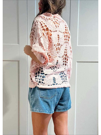 Cárdigan Crochet Murciélago SABIELA Rosa HEVE