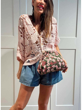 Bolso Lona Frame Bag Flores Verde/Rosa HEVE