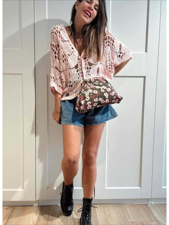 Bolso Lona Frame Bag Flores Verde/Rosa HEVE