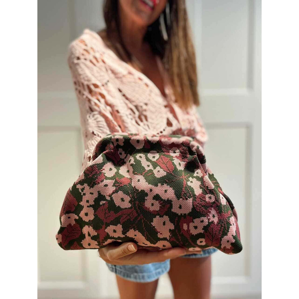 Bolso Lona Frame Bag Flores Verde/Rosa HEVE