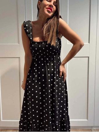 Vestido Lunares Nido de Abeja SALENZIA Negro HEVE