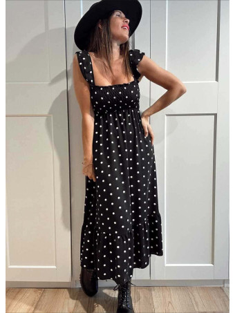 Vestido Lunares Nido de Abeja SALENZIA Negro HEVE