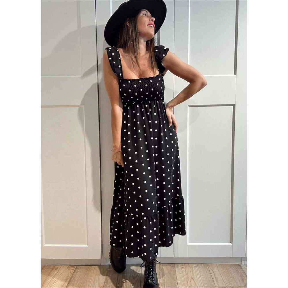 Vestido Lunares Nido de Abeja SALENZIA Negro HEVE