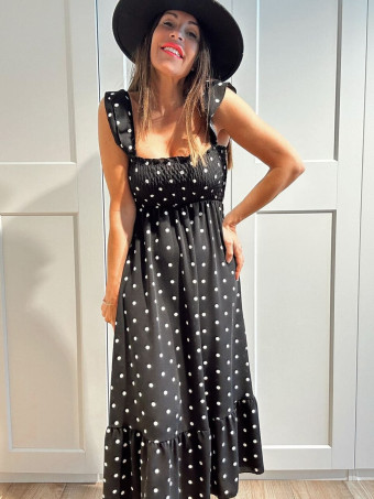Vestido Lunares Nido de Abeja SALENZIA Negro HEVE