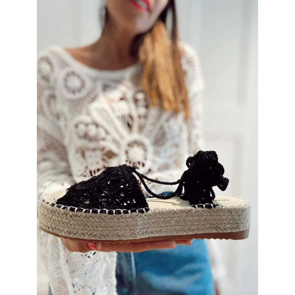 Alpargata Atada Crochet ELUNARA Negro HEVE