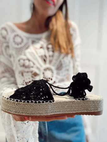Alpargata Atada Crochet ELUNARA Negro HEVE