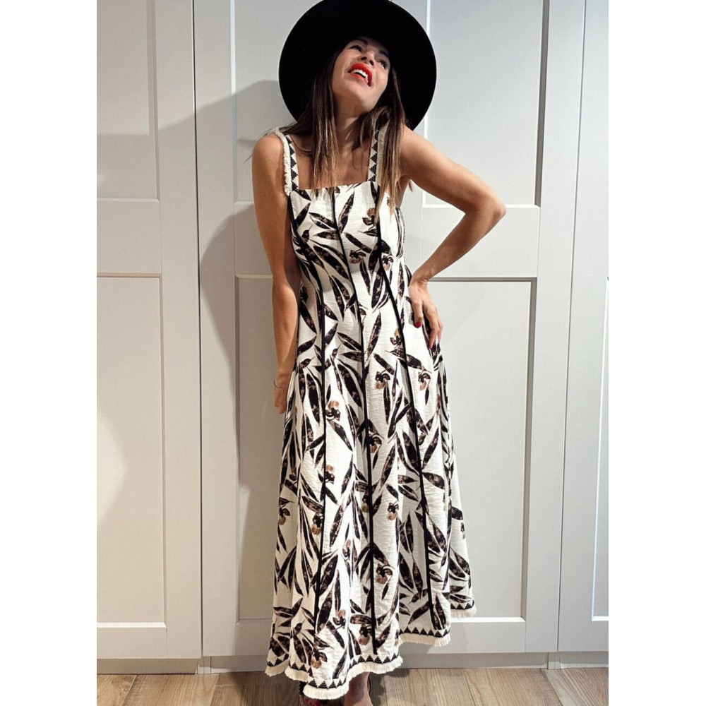 Vestido Lino Estampado Hojas TANISHA HEVE