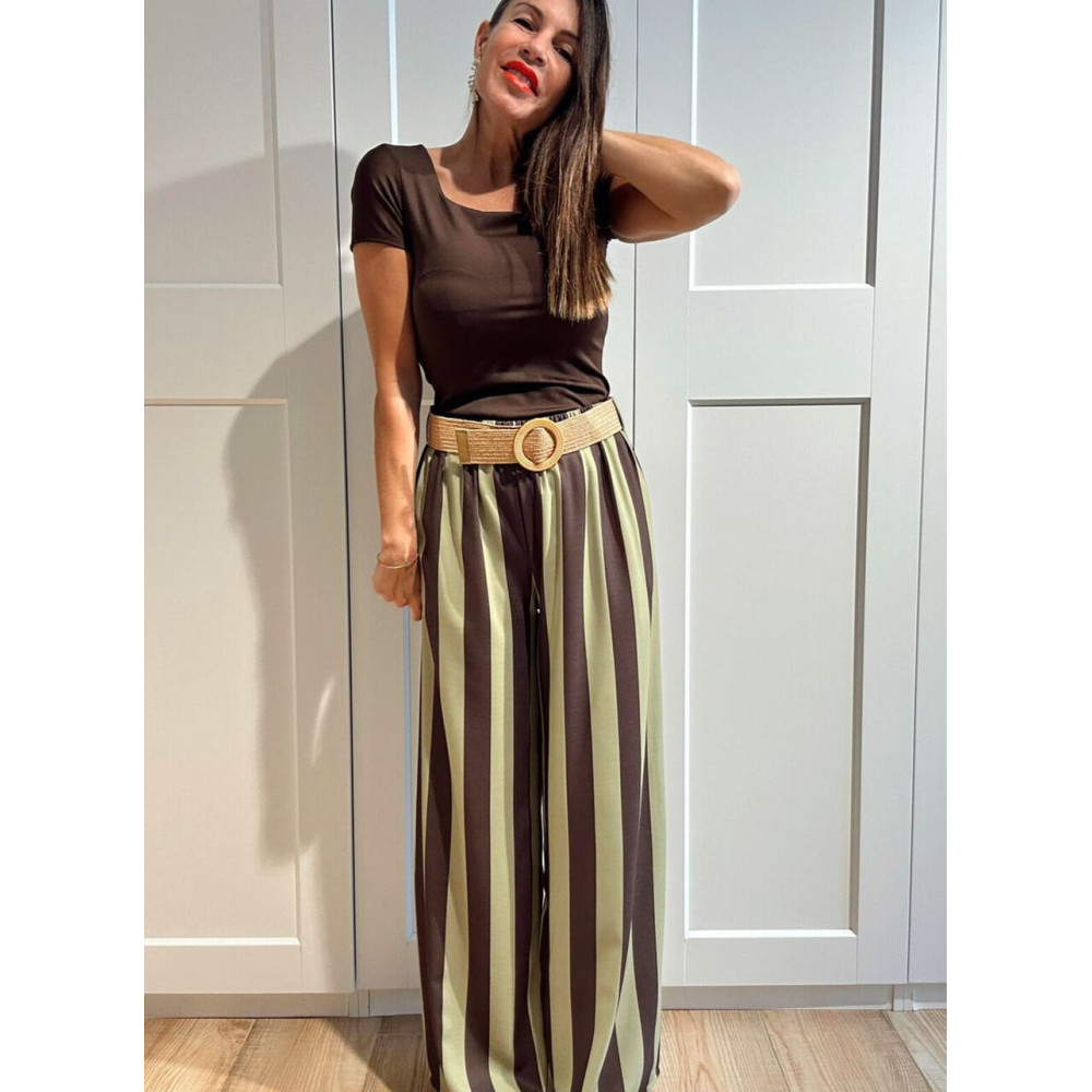 Pantalón Rayas con Cinturón HYALINE Verde HEVE