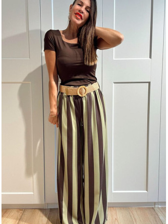 Pantalón Rayas con Cinturón HYALINE Verde HEVE