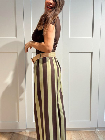 Pantalón Rayas con Cinturón HYALINE Verde HEVE