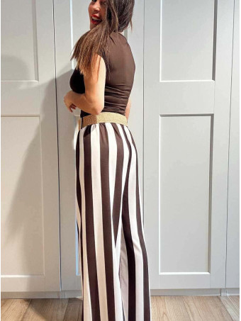 Pantalón Rayas con Cinturón HYALINE Marrón HEVE
