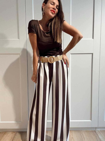 Pantalón Rayas con Cinturón HYALINE Marrón HEVE