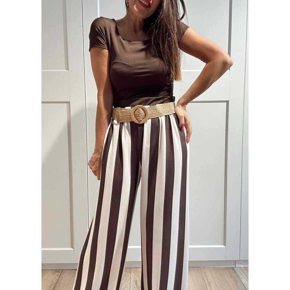 Pantalón Rayas con Cinturón HYALINE Marrón HEVE