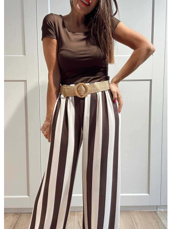 Pantalón Rayas con Cinturón HYALINE Marrón HEVE