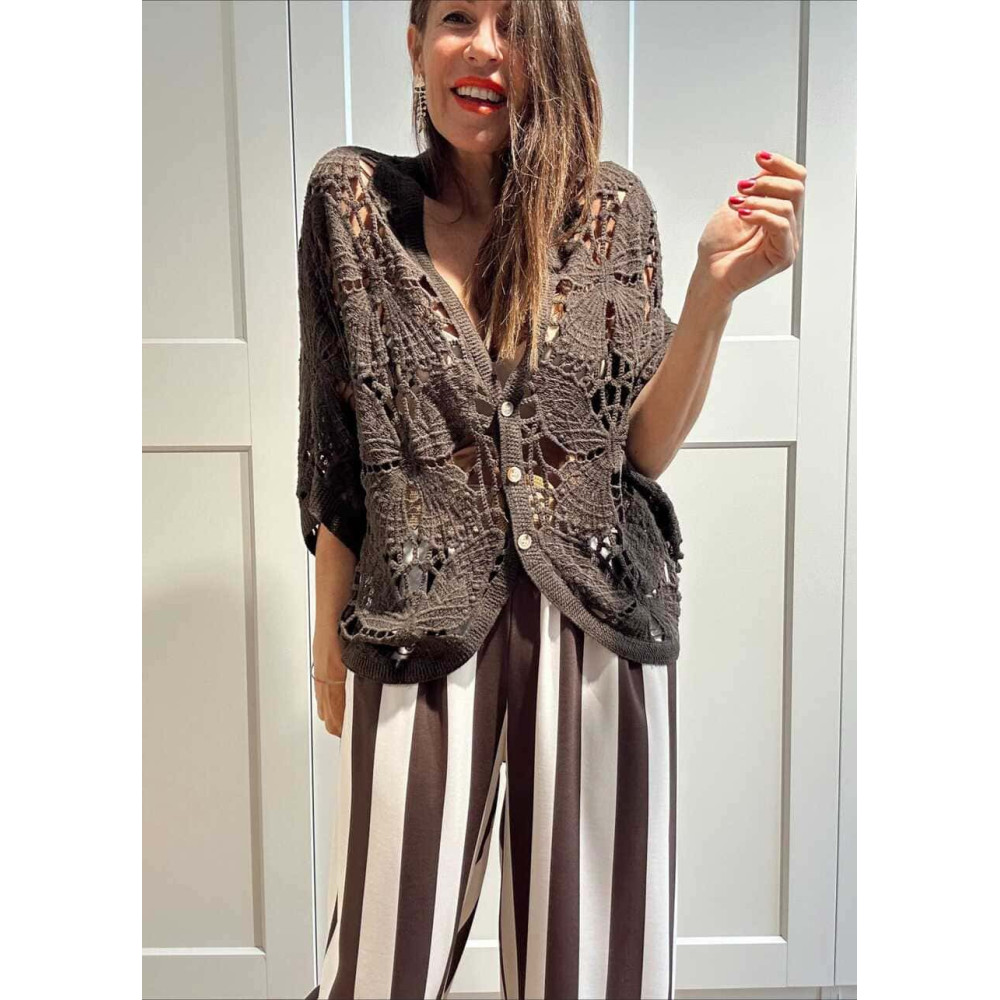 Cárdigan Crochet Murciélago SABIELA Marrón HEVE