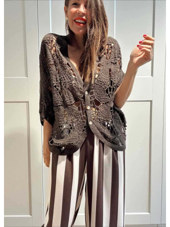Cárdigan Crochet Murciélago SABIELA Marrón HEVE