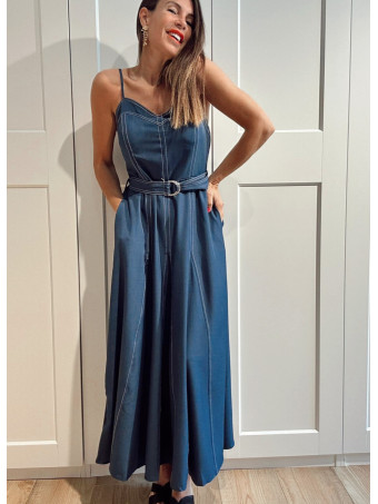 Vestido Evasé con Cinturón ALDARA Azul HEVE