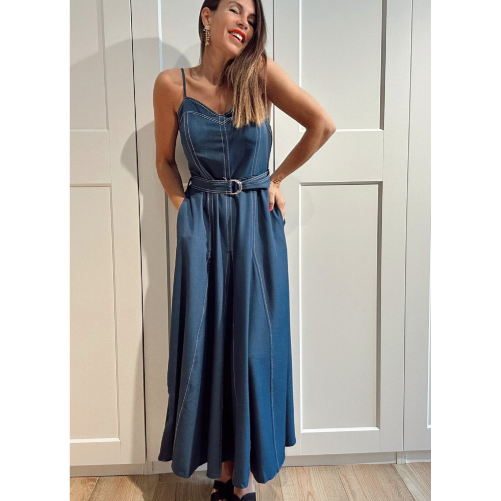 Vestido Evasé con Cinturón ALDARA Azul HEVE