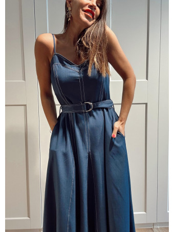 Vestido Evasé con Cinturón ALDARA Azul HEVE