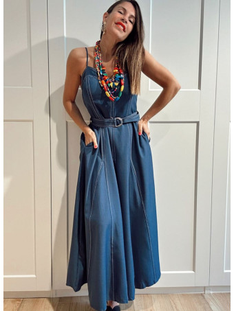 Vestido Evasé con Cinturón ALDARA Azul HEVE