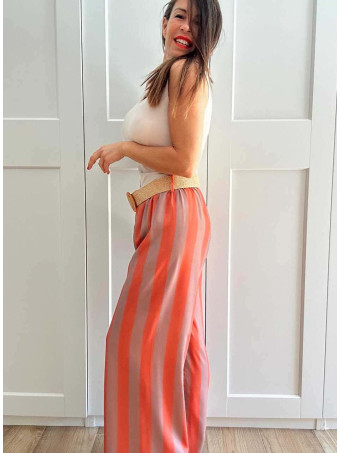 Pantalón Rayas con Cinturón HYALINE Taupe HEVE