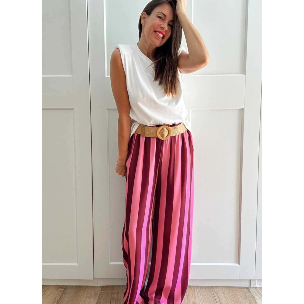Pantalón Rayas con Cinturón HYALINE Rosa HEVE