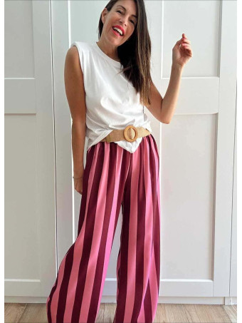 Pantalón Rayas con Cinturón HYALINE Rosa HEVE