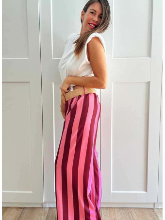 Pantalón Rayas con Cinturón HYALINE Rosa HEVE