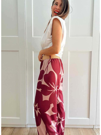 Pantalón Flores con Cinturón MABEY Burdeos HEVE