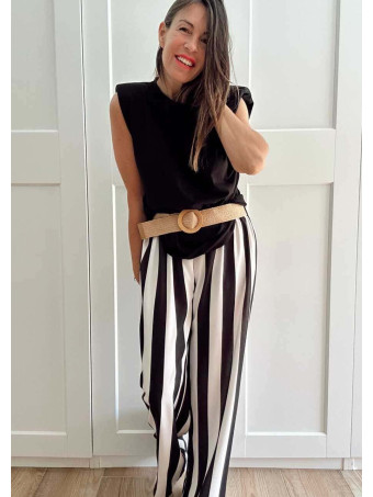 Pantalón Rayas con Cinturón HYALINE Negro HEVE