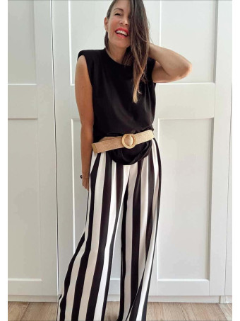 Pantalón Rayas con Cinturón HYALINE Negro HEVE