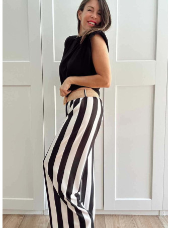 Pantalón Rayas con Cinturón HYALINE Negro HEVE
