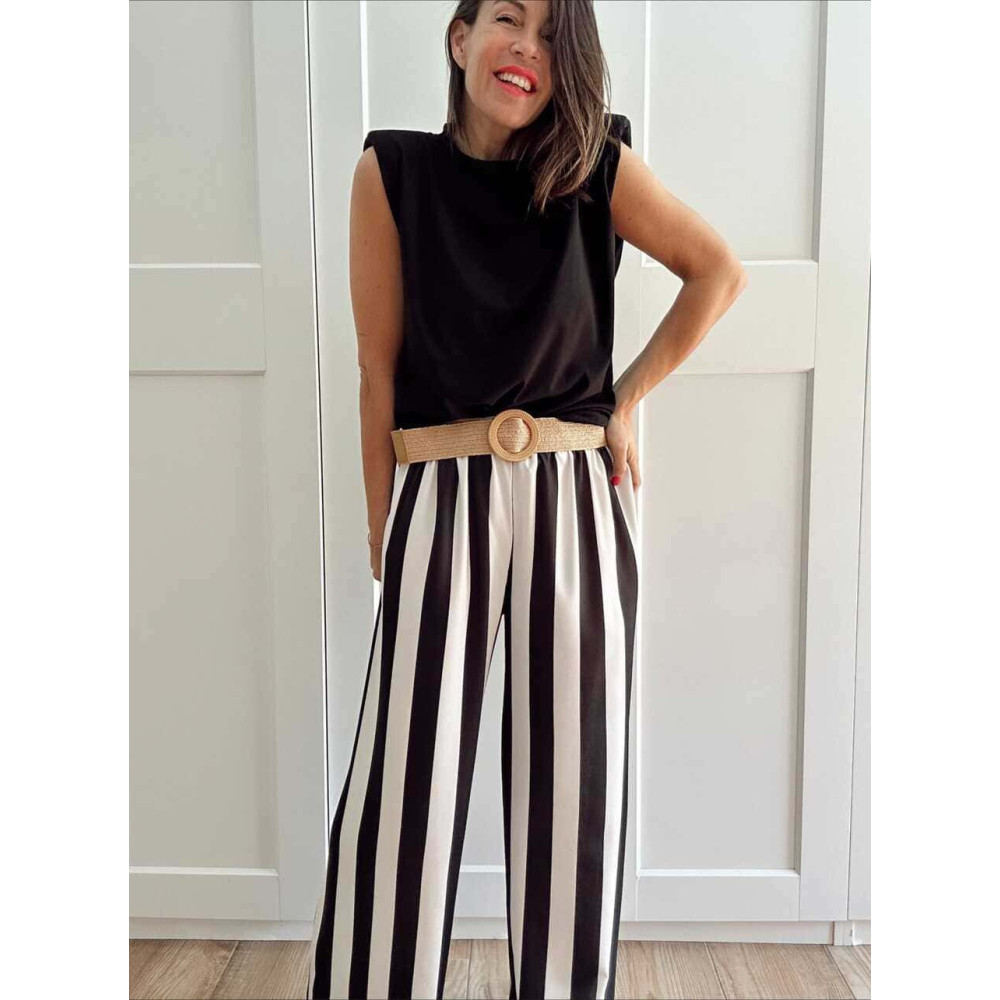 Pantalón Rayas con Cinturón HYALINE Negro HEVE