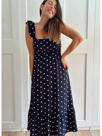 Vestido Lunares Nido de Abeja SALENZIA Marino HEVE