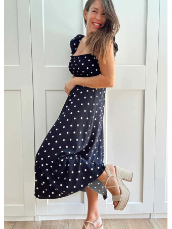 Vestido Lunares Nido de Abeja SALENZIA Marino HEVE