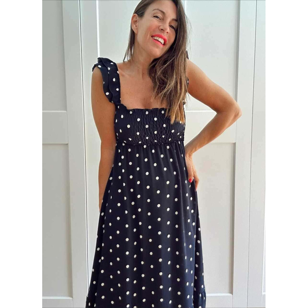 Vestido Lunares Nido de Abeja SALENZIA Marino HEVE