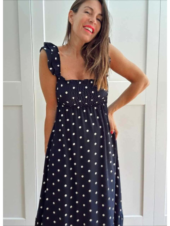 Vestido Lunares Nido de Abeja SALENZIA Marino HEVE