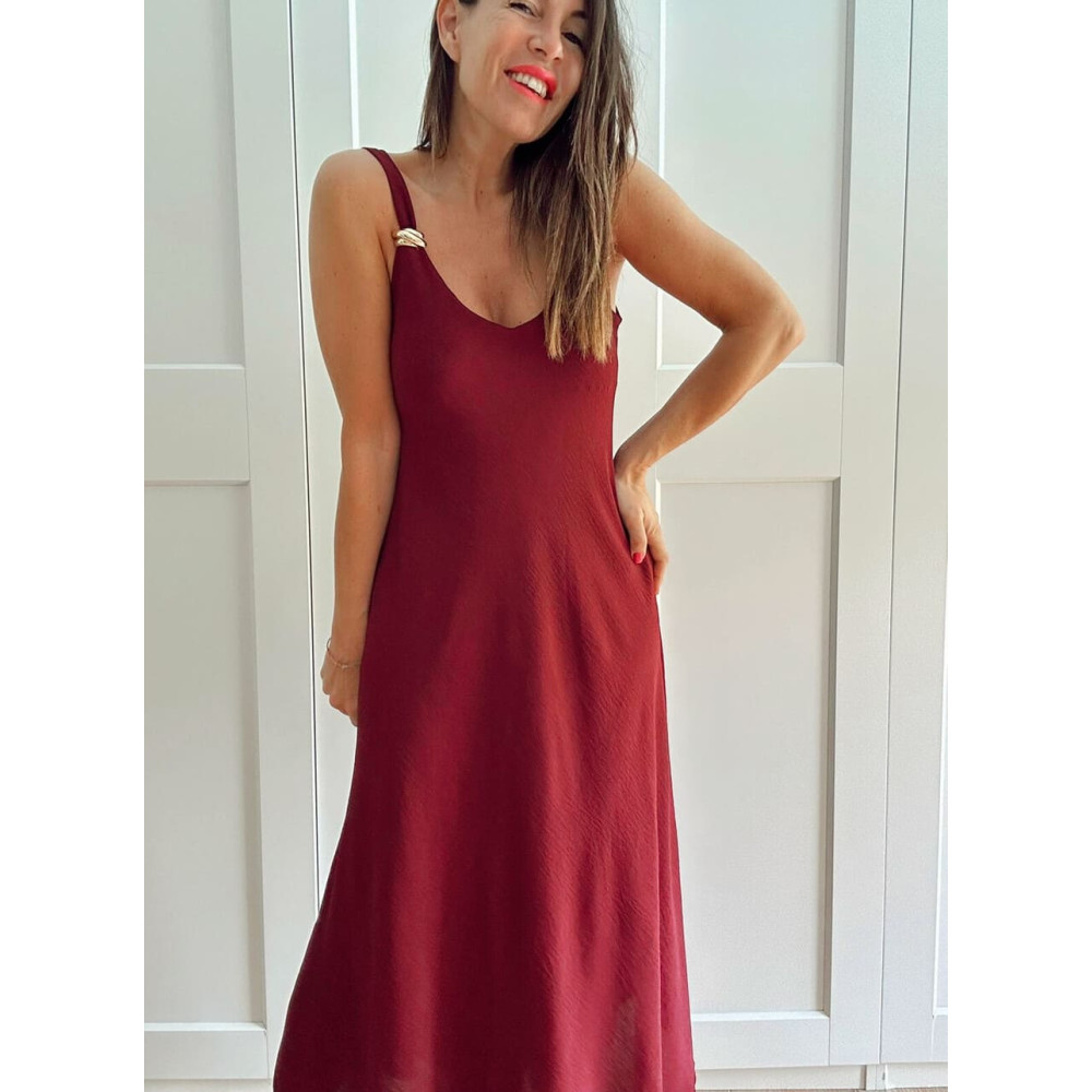 Vestido Evasé Pieza Metal ANKENY Burdeos HEVE